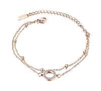 Metal,Circle Geometric Diamond Double-Layer Rose Wrist Titanium Steel European and American Gift Beautiful