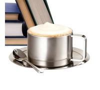 Metal Coffee Cup | 200 ml Spill Proof Double Wall Stainless Steel Drinkware with Spoon | Tea Cups And Saucers for Golf Yard Balcony Courtyard Outdoor Garden Park Home Picnic Party Whiskey Beer