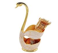 Metal Coffee Dessert Dinner Spoon Set, Decorative Swan Base Holder,Metal Coffee Spoon Organizer with 6Pcs Coffee Dessert Sugar Ice Cream Spoons