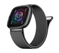 Metal Correa Compatible con Fitbit Versa 4 /Versa 3 /Sense /Sense 2, Milanés Magnético Correa Reloj, Acero Inoxidable Pulseras Repuesto para Fitbit Versa 4/Versa 3/Sense2/Sense, Hombre Mujer (Negro)