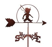 Metal Craft Va ne Weather Va ne con silueta de pescador, adorno para techo, indicador de dirección del tiempo, herramienta de medición profesional, escena de granja, jardín, estaca artística