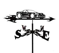 Metal Craft Weather Va ne con silueta de coche, adorno de techo, para patio, exterior, hierro forjado, escena de granja, jardín, estaca, indicador de dirección artística, Profes