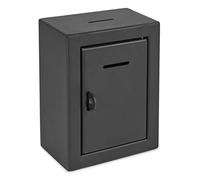 Metal Donation Box Charity Steel Collection ballot Box Office Suggestion Box Secure Box With Front and top Slot Easy Wall Mount with pre drilled holes 8.5x6.5x4" Drop Box for Home and Office(Black)