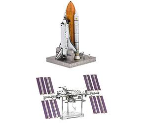 Metal Earth Fascinations Premium Series 3D - Juego de 2 modelos de metal - Kit de lanzamiento de lanzadera espacial - Estación Espacial Internacional