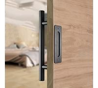 Metal Entry Door Handles Flat Barn Gate Grab Bar for Home Kitchen Bath Door,Door Pull Handle with Backplate, Small Rustic Push Pull Pole(Black,Length 32cm(12.6inch))