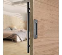 Metal Entry Door Handles Flat Barn Gate Grab Bar for Home Kitchen Bath Door,Door Pull Handle with Backplate, Small Rustic Push Pull Pole(Black,Length 60cm(23.6inch))