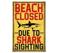 Metal Estaño Signo Avistamiento De Tiburón En Playa Cerrada No Se Oxida Fácilmente Letrero Metálico Divertido Chapas Metalicas para WC Hogar Pared 20X30Cm