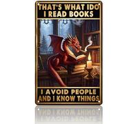 Metal Estaño Signo Dragón Dragón Leyendo Yo Leo Libros Vendimia Letrero Metálico Decoración Letrero De Metal para Casa Campo Hogar Cocina 20X30Cm