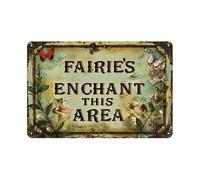 Metal Estaño Signo Las Hadas Mariposas Encantan Esta Área Mágica Rústica Caprichosa Vendimia Letrero De Metal Retro Letrero Metálico para Hotel Taberna Cafetería 20X30Cm