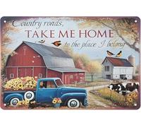 Metal Estaño Signo Los Caminos Rurales Me Llevan Al Lugar Al Que Pertenezco Retro Letrero De Metal No Es Fácil De Deformar Cartel De Metal para Garaje Aseo Cocina 20X30Cm