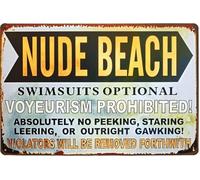 Metal Estaño Signo Trajes De Baño De Playa Nudista Opcionales Retro Letrero Metálico Vendimia Cartel De Metal para Garaje Casa Campo WC 20X30Cm