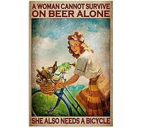 Metal Estaño Signo Una Mujer No Puede Sobrevivir Solo con Cerveza, También Necesita Una Bicicleta. Retro Placas Metálicas Vendimia Chapas Metalicas para WC Cafetería Restaurante 20X30Cm