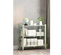 Metal Estantería Librería con Ruedas,Moderno Multi-uso Estante de Libros Organizador para Estudio Dorm,en Pie Almacenaje Estantes Plegable Estantería de Almacenamiento Sin Asamblea-Verde 72x36x88cm(28
