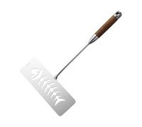 Metal Fish Spatula, Fish Flipper Turner with Ergonomic Wooden Grip, Silver