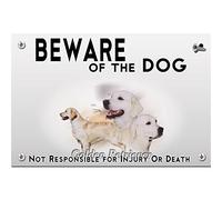 Metal Flat Beware of the Dog Golden Retriever