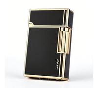 Metal Flip Lighter with Sound Side Sliding Grinding Wheel Refillable Butane Gas Open Flame Soft Flame Men's High-End Gift(Black 2)