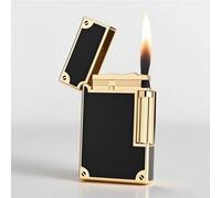 Metal Flip Lighter with Sound Side Sliding Grinding Wheel Refillable Butane Gas Open Flame Soft Flame Men's High-End Gift(Black 1)