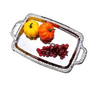 Metal Food Serving Tray, Large Silver Display Tray, Decorative Food Platter with Elegant Table Design, Multi Purpose Serving Plate, Party Possert Display Essentials, Home Kitchen Living Room Use