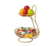 Metal Fruit Basket - 14Inch 2-Tier Wire Veggies Container | Iron Kitchen Storage Organizer - Sturdy 900g metal basket for fruits vegetables and snacks perfect for home office and party buffet use