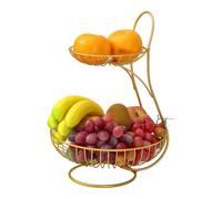 Metal Fruit Basket, 2 Tier Veggies Storage Organizer, Easy Access Sleek Open Wire Design, Countertop Fruit Stand for Countertop Pantry Shelf Party Buffet Break Room Kitchen, 9.84x9.84x14.17 Inches