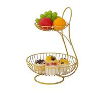 Metal Fruit Basket, Countertop Veggies Storage Stand, 12x8inch Tiered Wire Basket with Tray, 2-Tier Sturdy Steel Material, Kitchen Fruit Stand with Open, Home Countertop Organizer for Dining Table