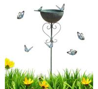 Metal Garden Bird Bath & Water Station - Rainwater Collector Feeder For Patio Lawn | Durable In-Ground Pollinator Drinking Bowl For Birds Bees | Outdoor Yard Decoration, Rustic Finish, Ground S