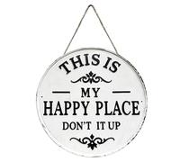 Metal Garden Signs for Outside, This is My Happy Place Don't Ruin It Sign, Round Funny Signs for Outdoor Home Patio