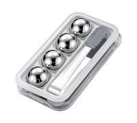 Metal Ice Cubes - Reusable Beverage Chillers, Zero Dilution Stainless Steel Rocks, Football Shape Whiskey Accessories, 4 Pack Refreezable Stones Tongs Kit - For Home Bars Fathers Day Party Use