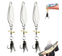 Metal Propeller Fishing Lure for Catching Fish, Fly Spinning Propeller Metal Sequin Soft Bait, 3D Bionic Fly Fishings Bait, Fish Attracting Sequin Lure for All Kinds of Fishing (Silver*3,M)