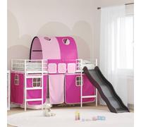 Metal resistente con arco y cortinas litera infantil Blanco 194x80x116 cm | Cama Litera para Niños con Cortinas y Tobogán Color Rosa 75x190 cm Estructura de Acero con Cabecero Metalico para Ahorrar