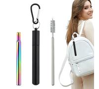 Metal Reusable Drinking Straw Kit - Travel Straw Set with Storage Case for Daily Use | Resistant Stainless Tube with Bent and Straight Straws, Sustainable Drink Tool