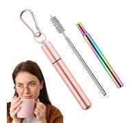 Metal Reusable Drinking Straw Kit - Travel Straw Set with Storage Case for Daily Use | Resistant Stainless Tube with Bent and Straight Straws, Sustainable Drink Tool