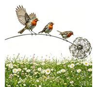 Metal Robin Garden Stake,Robin Memorial Garden Stake,Rustic Robin Bird Yard Art Decorations with Dandelion Accent,for Lawn Patio Flower Bed Backyard Memorial Gift and Loss of Loved One