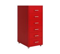 Metal Rolling File Cabinet with Wheels 6 Drawers Vertical Filing Cabinet for Home/Office Red