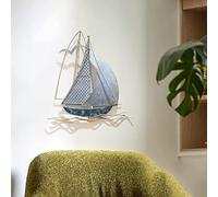Metal Sailboat Wall Art, Rustic Nautical Ship Wall Sculpture, Mediterranean Style Nautical Sailing Boat Wall Decor for Hotel Living Room Bedroom Dining Room (Size : A(33x3.8x40cm))