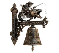 Metal Skeleton Fisherman Wall Bell - 25 Cm | Outdoor Gothic Decor | Skeleton Fishing Wall Art Door Bell | For Garden Porch Home Farmhouse Cottage Man Cave Lake House Outdoor