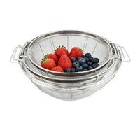 Metal Strainers for Kitchen, 3-Piece Stainless Steel Pasta Strainer Baskets with Handle, Durable Colander Sieves for Rice, Spaghetti, Fruit, Bouillon, Vegetables, Food Drain, Rinse, and Steam