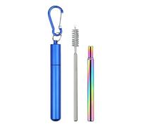 Metal Straws - Portable Retractable Drinking Kits, Folding Stainless Steel Tube with Sturdy Aluminum Case, Cleaning Brush Included Tools, Ideal for Workplace Travel Camping Outdoor Picnic