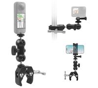 Metal Super Clamp 360 ° Dual Ballhead Magic Arm Compatible para Insta360 X5 Heavy-Duty Ajustable Soporte Compatible para GoPro, Osmo Pocket 3 Teléfono Motocicleta Manillar Vlogging Estudio Accesorios