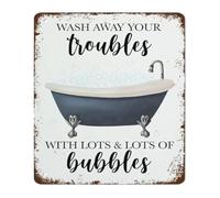 Metal Tin Sign Bubble Humor Wash Away Trouble With Bubbles Vintage Retro Wall Plaque for Home Office Coffee Shop Decor 8 X 12 in