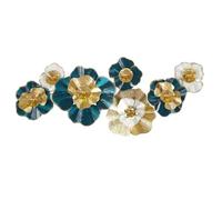 Metal Wall Art, Blue Gold Flower Metal Wall Sculpture, Wall Decoration Home Office Bedroom Living Room Decor