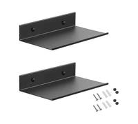 Metal Wall Shelves, 2 Pieces 20cm Black Floating Shelf, Wall Mounted Shower Shelf, Wall Mounted Rectangular Shelf with Holes And Screws for Living Roo
