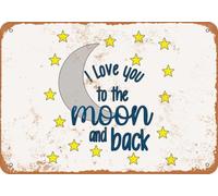 metal wall signs Enseigne en Tôle I Love You To the Moon and Back - Vintage Look Métal Rétro pour Bar Café