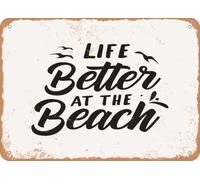 metal wall signs Enseigne en Tôle Life Better At the Beach - Vintage Rusty Look Sign Métal Rétro pour Bar Café