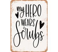 metal wall signs Enseigne en Tôle My Hero Wears Scrubs - Vintage Look Métal Rétro pour Bar Café
