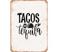 metal wall signs Enseigne en Tôle Tacos and Tequila - Vintage Rusty Look Métal Rétro pour Bar Café