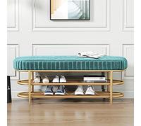 Metal Zapatero con Asiento de Terciopelo,Moderno Banco de Zapatos Tapizado,Decorativo Sala de Estar Banco Muebles de Acento Otomano,Entrada de Lujo Banco de Almacenamiento de Zapatos-Azul 60