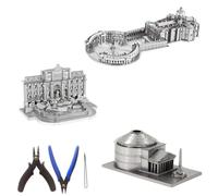 Metal Zone Pack Roma Tour Puzzle 3D Metal. Roma Puzzle 3D Vaticano, Fontana di Trevi y Panteón de Agripa. Rompecabezas de Metal 3D de Arquitectura. Pack de 3 Puzzles 3D Metalicos + Kit Herramientas