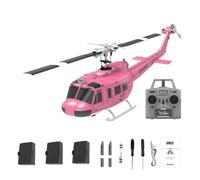 Metalakaerr Helicóptero RC C032 UH-1 Huey, escala 1/48, 2.4G 6CH Flybarless RC Helicóptero con posicionamiento de flujo óptico, retención de altitud, capacidades de acrobacias 3D (versión RTF/rosa)
