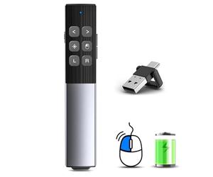 Metálica Pasador Diapositivas Mando Ordenador Powerpoint con Ratón de Aire, USB/Tipo-C 2 en 1 Recargable Presentador Inalambrico Mando Puntero Powerpoint para Mac iPad Computadora Portátil